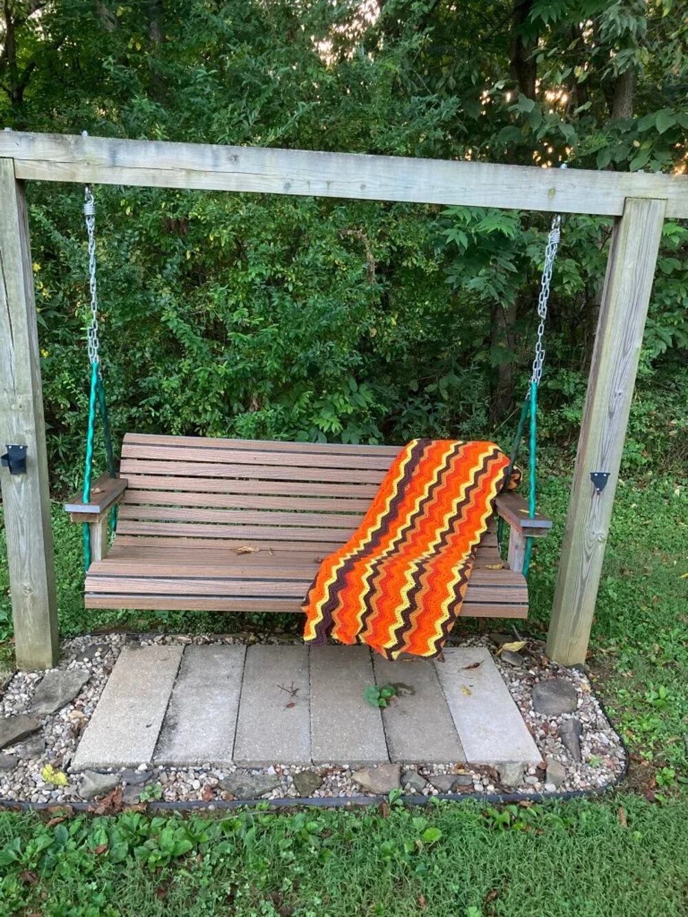 Vintage Retro Crochet Zig Zag Afghan Throw Blanket 70s Mid Century Boho